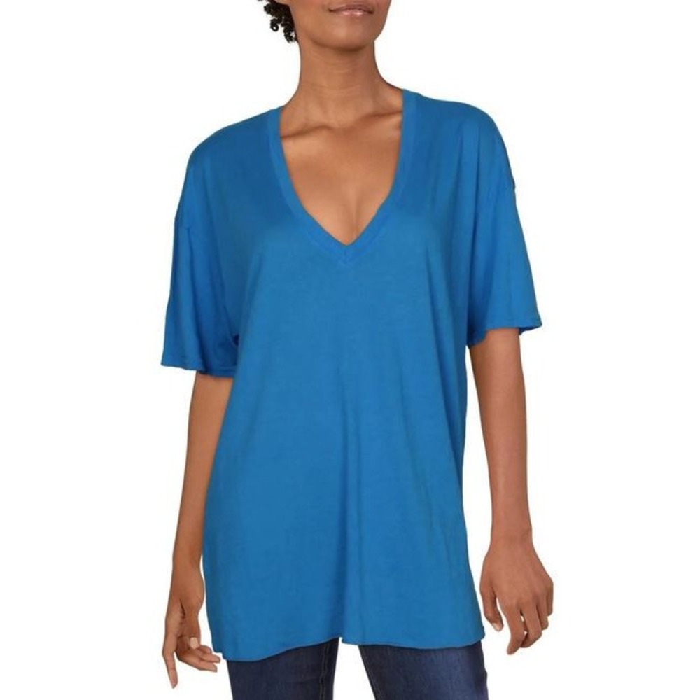 Hudson Womens V-Neck T-Shirt WH710KSI CBLT Blue Cotton XS Made in USA